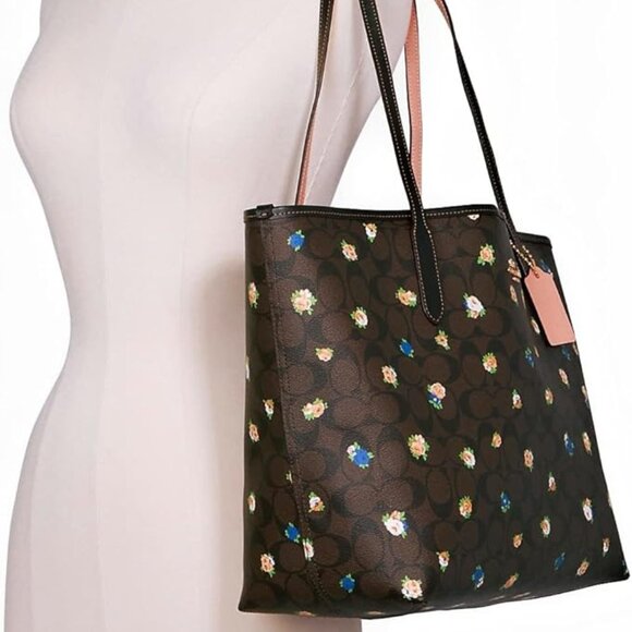 NWT COACH City Tote Brown Classic C With Vintage Mini Rose Pattern - Picture 6 of 9